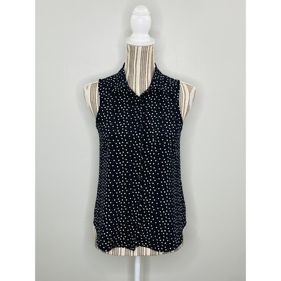 IKKS Polka Dot Button Down Collared Tank Top Women Size Small Career Casual Work - Picture 1 of 10